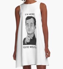 Bill Murray - I'm Here You're Welcome Black Writing A-Line Dress