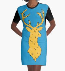 orange on blue deer Graphic T-Shirt Dress