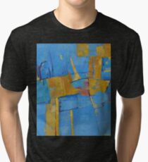 Abstract Artwork Blue Yellow Doodle Patterns Tri-blend T-Shirt