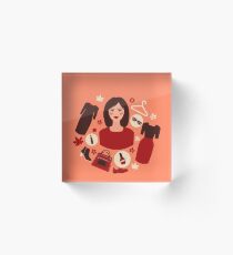 Shopping Autumn in Flat Design with Woman Acrylic Block