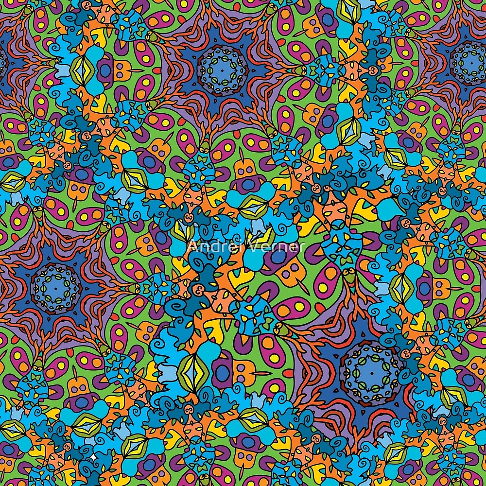 "Psychedelic jungle kaleidoscope ornament 33" by Andrei Verner Redbubble