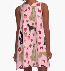 Greyhound-Valentinsgrußtageskleine kuchen und Herzhaustierporträt-Gewohnheitshundepersonen-Geschenk-Windhunde A-Linien Kleid