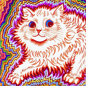 PSYCHEDELIC COLORFUL LOUIS WAIN PAINTING WILD CAT DESIGN ART REAL CANVAS  PRINT