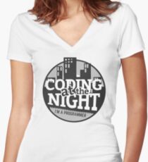 Coding At The Night Women's Fitted V-Neck T-Shirt