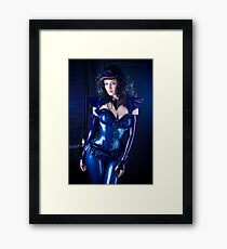 Blue latex corset 01 Framed Print