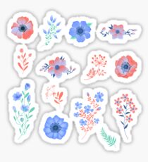Blumenset von schönen Blumen und von Blättern Sticker