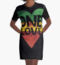 One Love Music Rasta Reggae Heart Peace Roots Graphic T-Shirt Dress