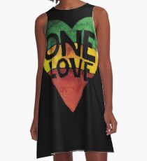 Eine Liebe Musik Rasta Reggae Herz Frieden Wurzeln A-Linien Kleid