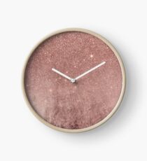Girly Glam Pink Rose Gold Foil and Glitter Mesh Clock