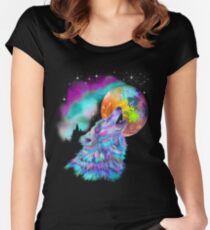 Colorful rainbow wolf howling Women's Fitted Scoop T-Shirt