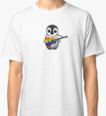 Baby Penguin Playing Gay Pride Rainbow Flag Guitar Classic T-Shirt