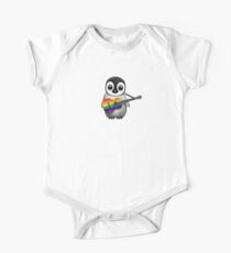 Baby Penguin Playing Gay Pride Rainbow Flag Guitar One Piece - Short Sleeve