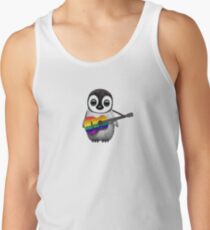 Baby Penguin Playing Gay Pride Rainbow Flag Guitar Tank Top