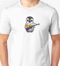 Baby Penguin Playing Gay Pride Rainbow Flag Guitar Unisex T-Shirt