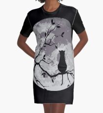 The Cat And The Moon Graphic T-Shirt Dress