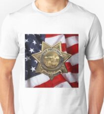 California Highway Patrol - CHP Police Officer Badge over American Flag Unisex T-Shirt