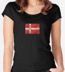 Vintage Aged and Scratched Danish Flag Women's Fitted Scoop T-Shirt