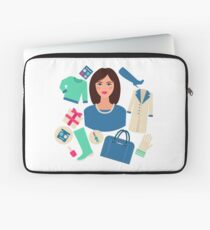Shopping Winter in Flat Design with Woman Laptop Sleeve