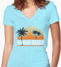Hawaii Beach T-Shirt Hawaiian Paradise Beach Sun Sand TShirt Women's Fitted V-Neck T-Shirt