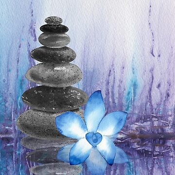 Zen sticker orchid and stacked rocks