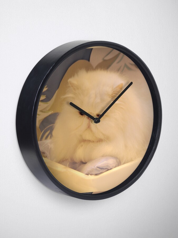 Alternate view of White Persian cat Clock