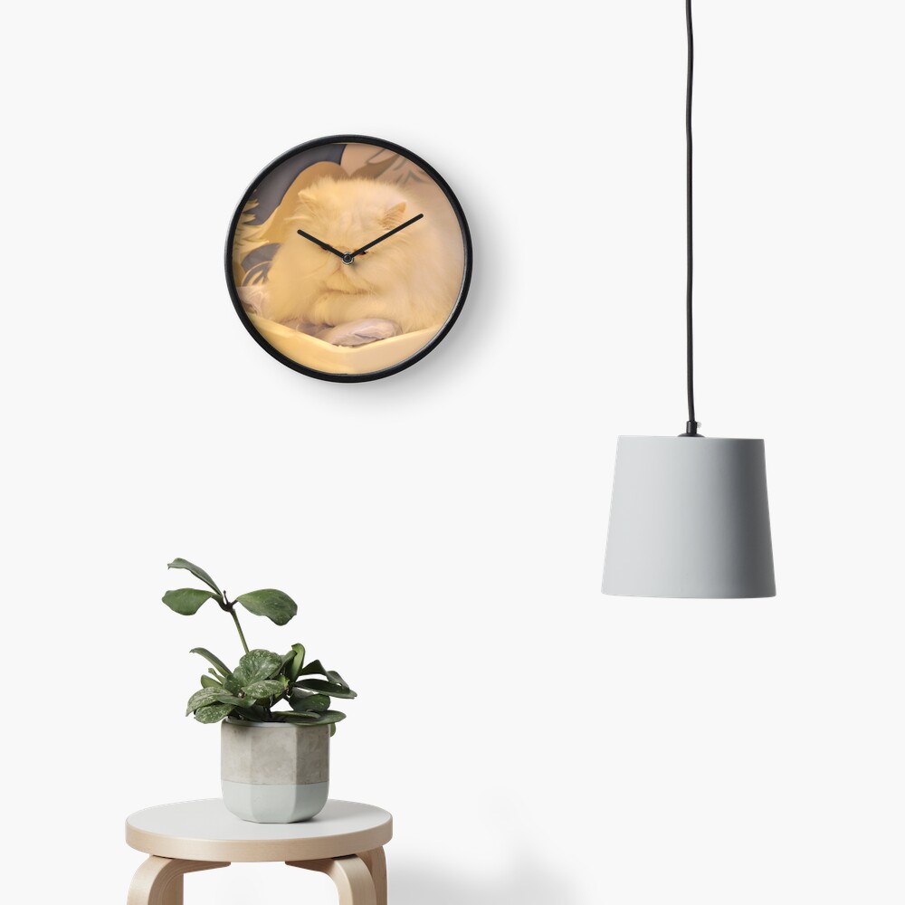 White Persian cat Clock