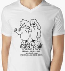 Camiseta para hombre de cuello en v NACIDO PARA MORIR - EL MUNDO ES UNA MIERDA