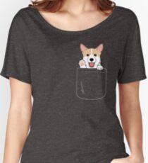 Corgi In Pocket T-Shirt Cute Paws Blush Smile Puppy Emoji Women's Relaxed Fit T-Shirt