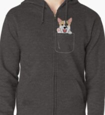 Corgi In Pocket T-Shirt Cute Paws Blush Smile Puppy Emoji Zipped Hoodie