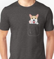 Corgi In Pocket T-Shirt Cute Paws Blush Smile Puppy Emoji Unisex T-Shirt