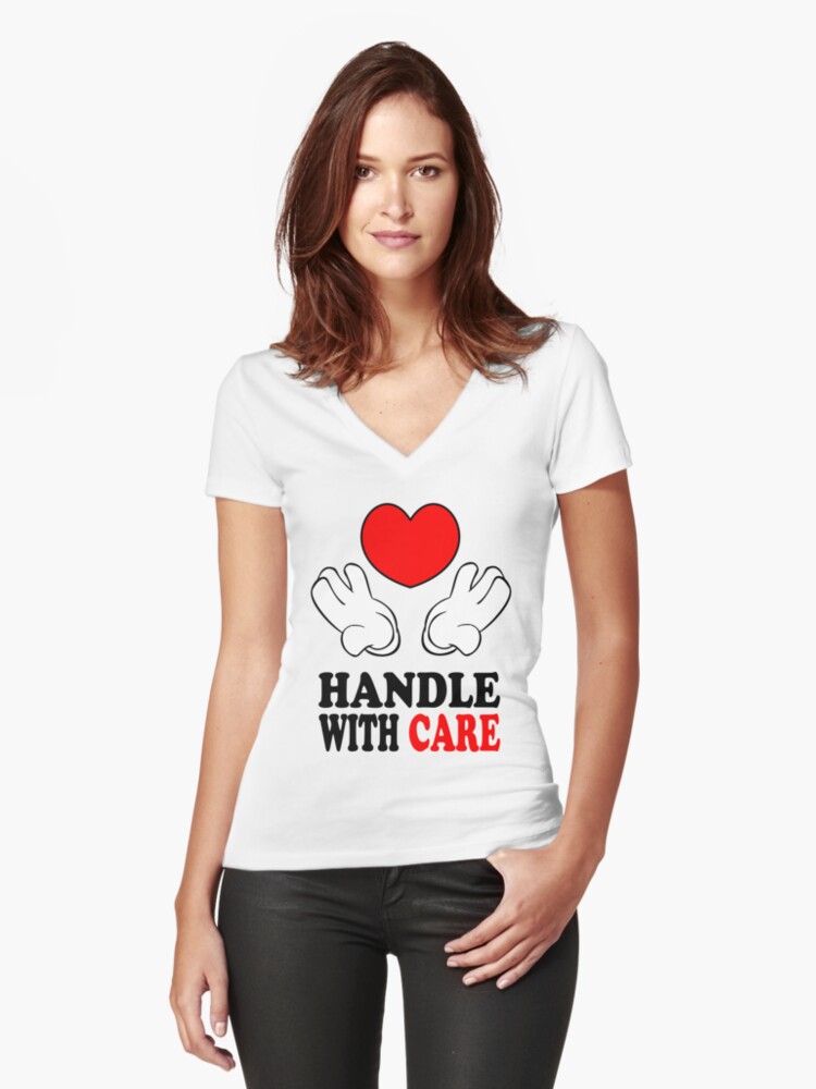 denip Women\u0027s Fitted with T-Shirt \u0027Love, care\u0027 by Handle V-Neck