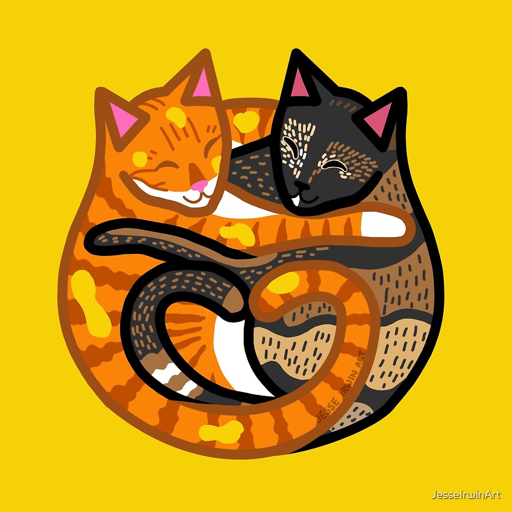 "Jorts and Jean Cuddling Cats Buttered" by JesseIrwinArt Redbubble