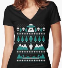 Paranormal Christmas Sweater Women's Fitted V-Neck T-Shirt