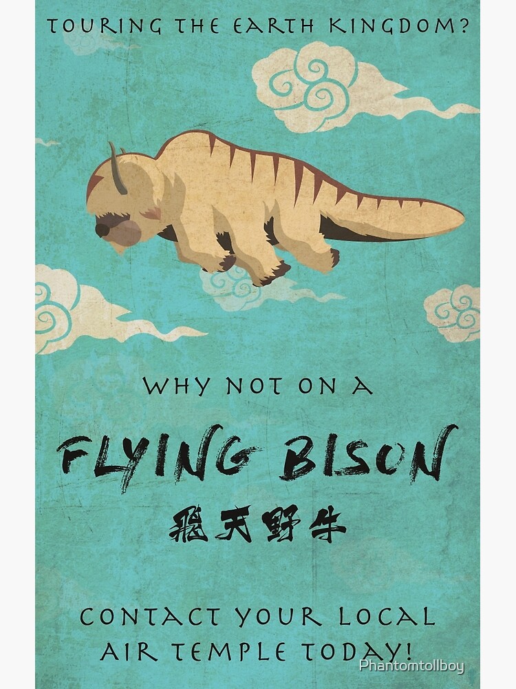 Vintage Flying Bison Travel Poster by Phantomtollboy