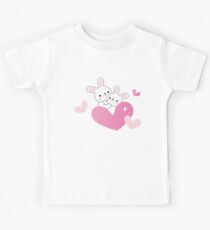Cute Rabbits Hugs Pink Hearts Valentine Blush Kawaii Kids Tee