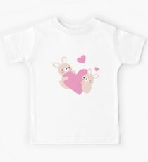 Rabbits Hug Hearts Cute Kawaii Valentine's Day Gift Kids Tee
