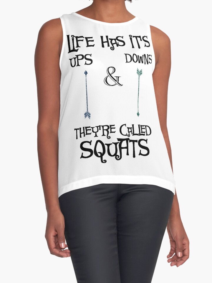 "Fitness Funny Squats Quote" Contrast Tanks by motivateme Redbubble