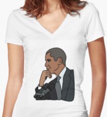 Barack Obama Computer Cartoon Women's Fitted V-Neck T-Shirt