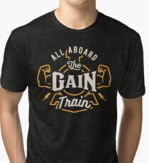 Camiseta de tejido mixto Todos a bordo del tren de ganancia