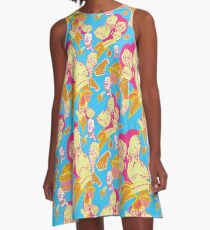 Electric Banana Monkey Pattern A-Line Dress