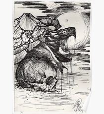 snapping turtle pen and ink Poster