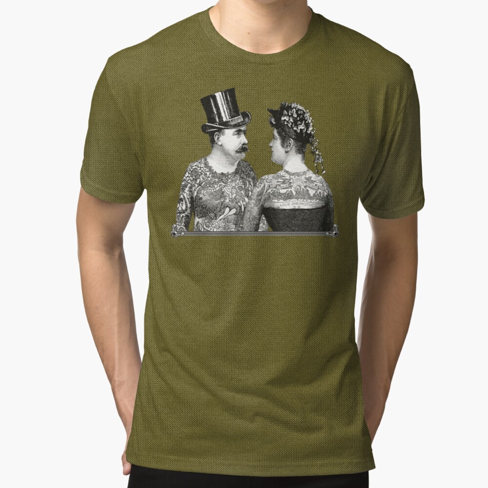 Tattooed Victorian Lovers | Tattooed Couple | Victorian Tattoos | Vintage Tattoos | Tattoo Art | Tri-blend T-Shirt