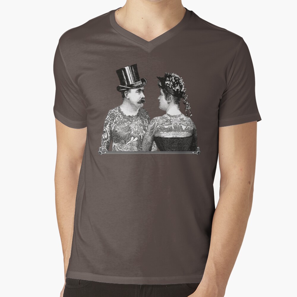 Tattooed Victorian Lovers | Tattooed Couple | Victorian Tattoos | Vintage Tattoos | Tattoo Art | V-Neck T-Shirt