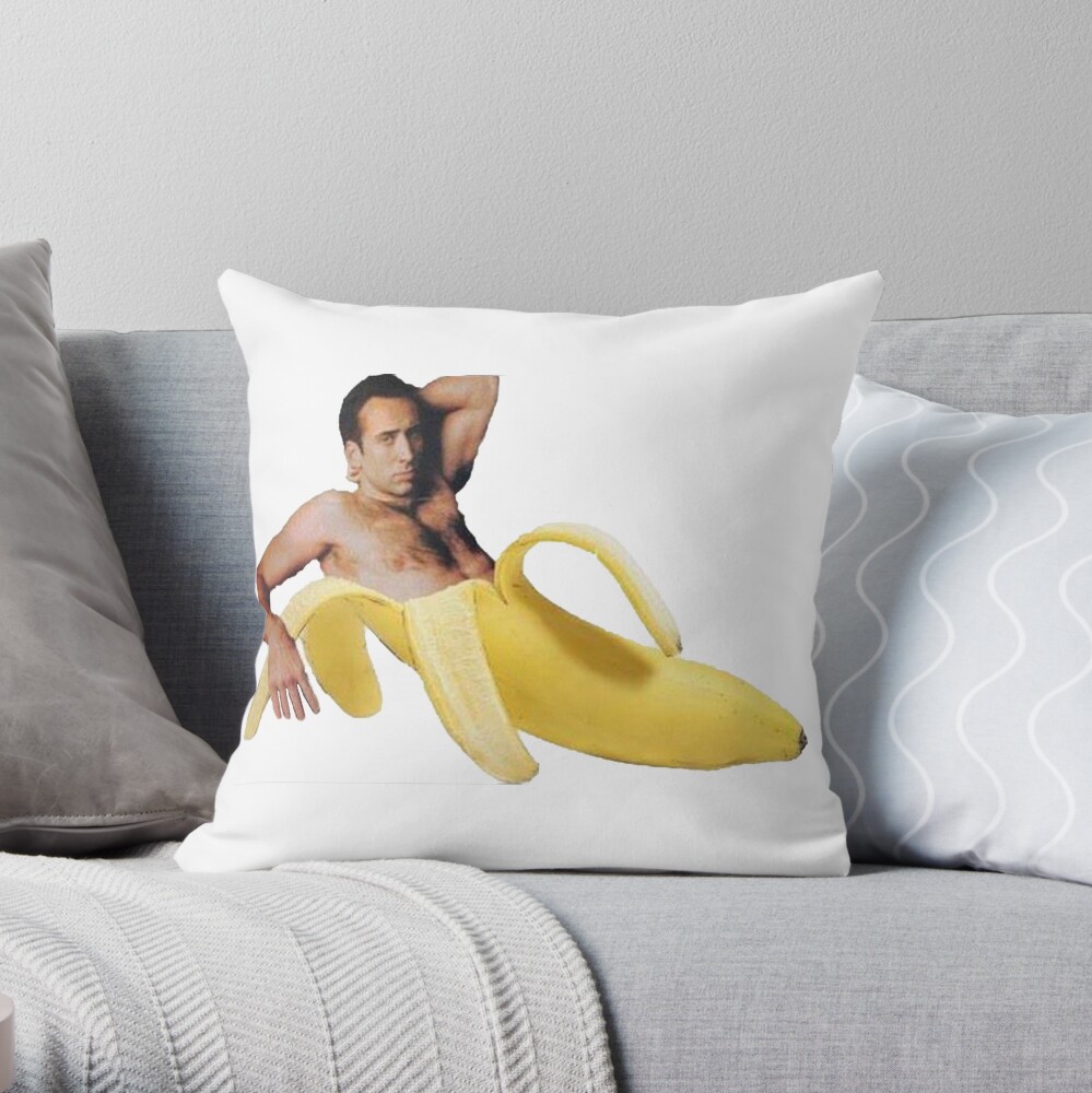 Nicolas Cage In A Banana - Original Yellow Throw Pillow