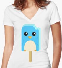 Cute Penguin Popsicle Women's Fitted V-Neck T-Shirt