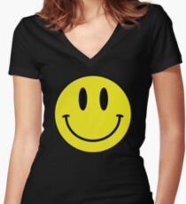 Smiley Face Emoji Women's Fitted V-Neck T-Shirt
