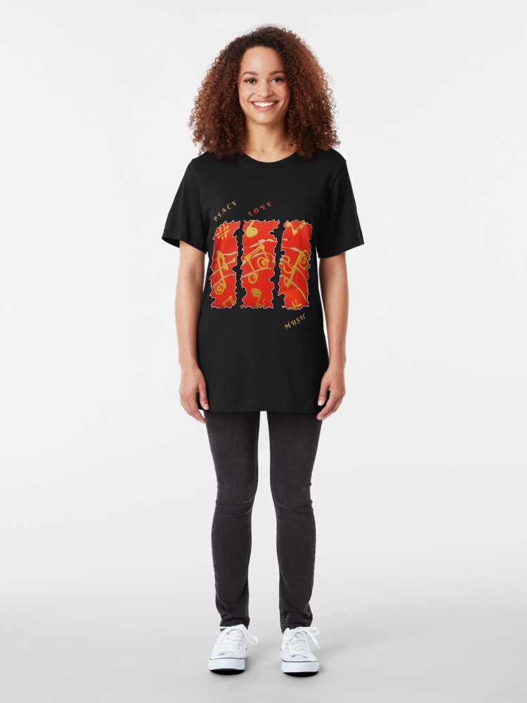 Alternate view of RED GOLD SONG MUSICAL NOTES PEACE LOVE MUSIC Slim Fit T-Shirt