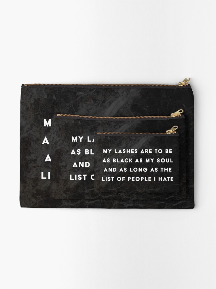 Alternate view of Lashes Quote Black Marble Makeup Bag Zipper Pouch