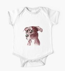 Monochromatic Pit Bull Dog Watercolor Painting One Piece - Short Sleeve
