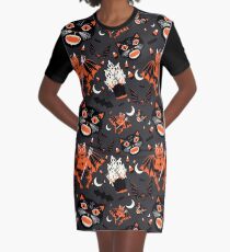 Vintage Halloween Pattern Graphic T-Shirt Dress
